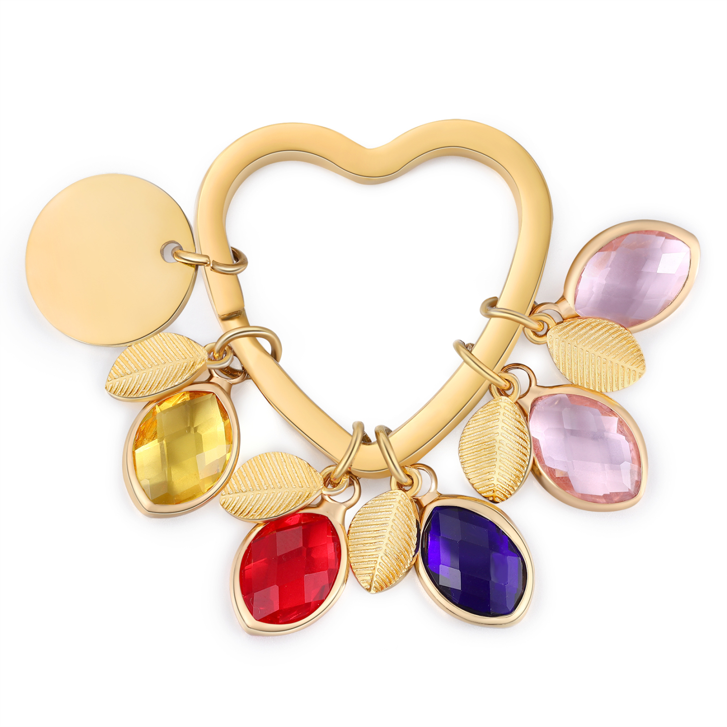 Porte-Clés Fleur de Naissance Feuilles 1 Prénom et 5 Lettres Personnalisés avec 5 Pierres de Naissance