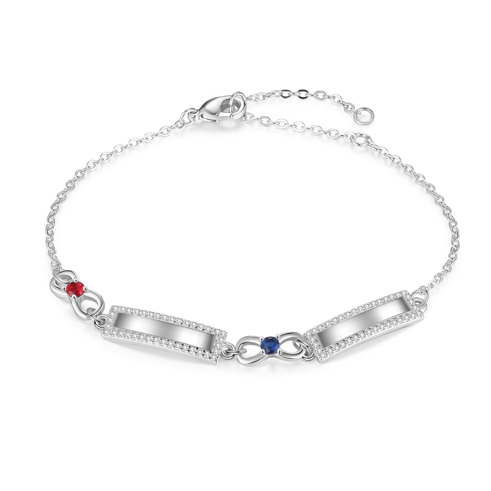 Bracelet Infini 2 Prénoms Personnalisé avec 2 Pierres de Naissance