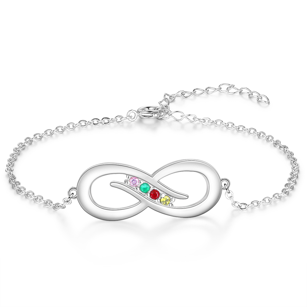 Bracelet infini 4 Prénom Personnalisé avec 4 Pierre de Naissance