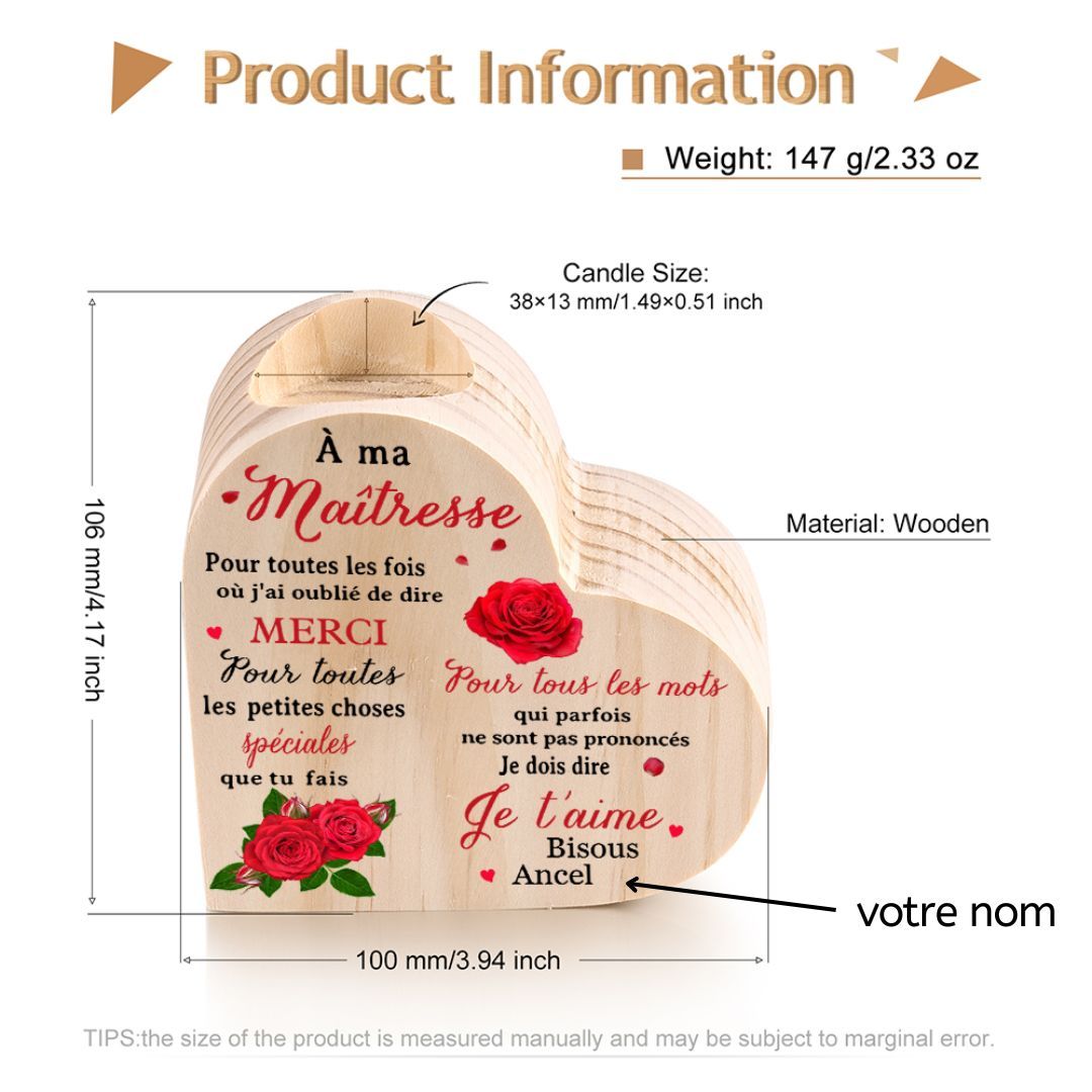 À Ma Maîtresse-Bougeoir en Bois Prénom Personnalisé sans Bougie