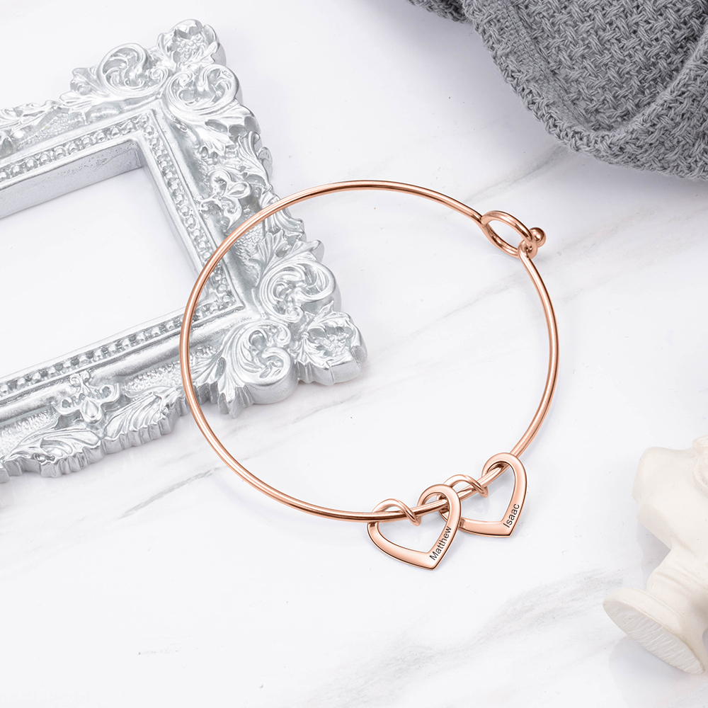Bracelet Enfant 4 Prénoms Personnalisés avec 4 Cœur Breloques
