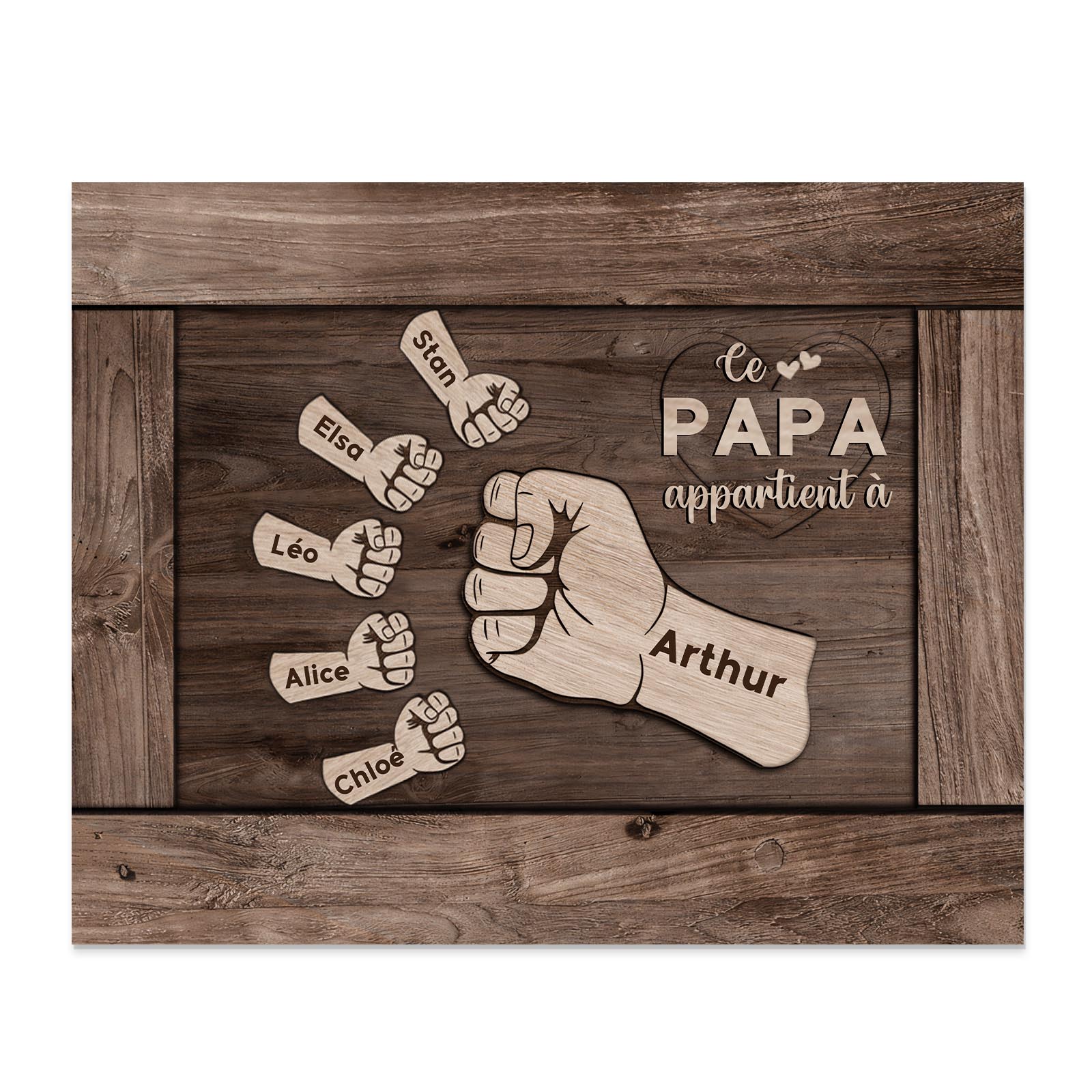 À Mon Papa/Papy-Cadre Imprimé en Bois Poings 6 Prénoms Personnalisés avec Texte