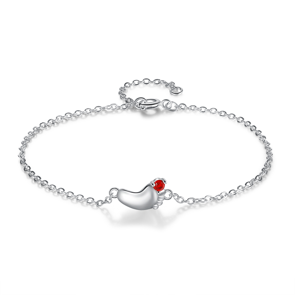 Bracelet Prénom Personnalisé pied bebe avec pierre de naissance