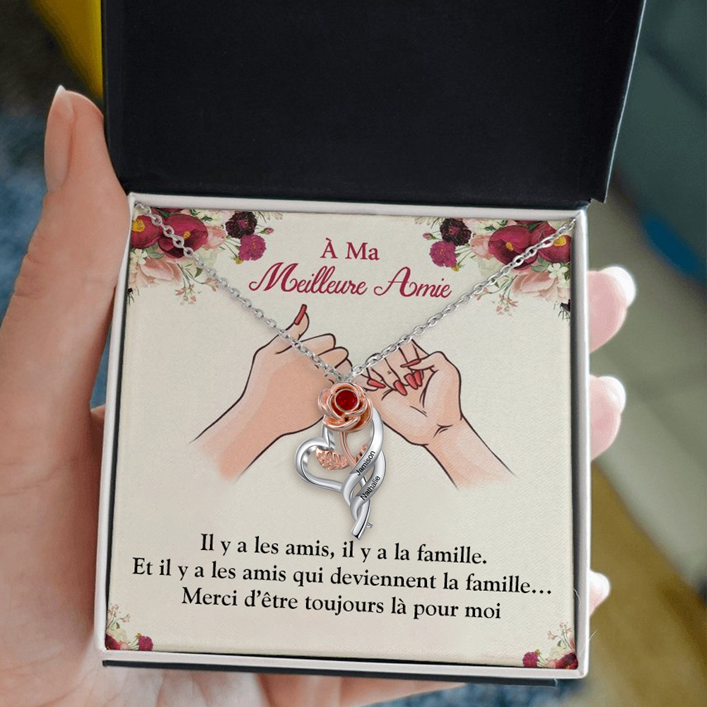 Jessemade FR À ma meilleur amie - Collier cœur rose 2 Prénom Personnalisé avec 1 pierre de naissance
