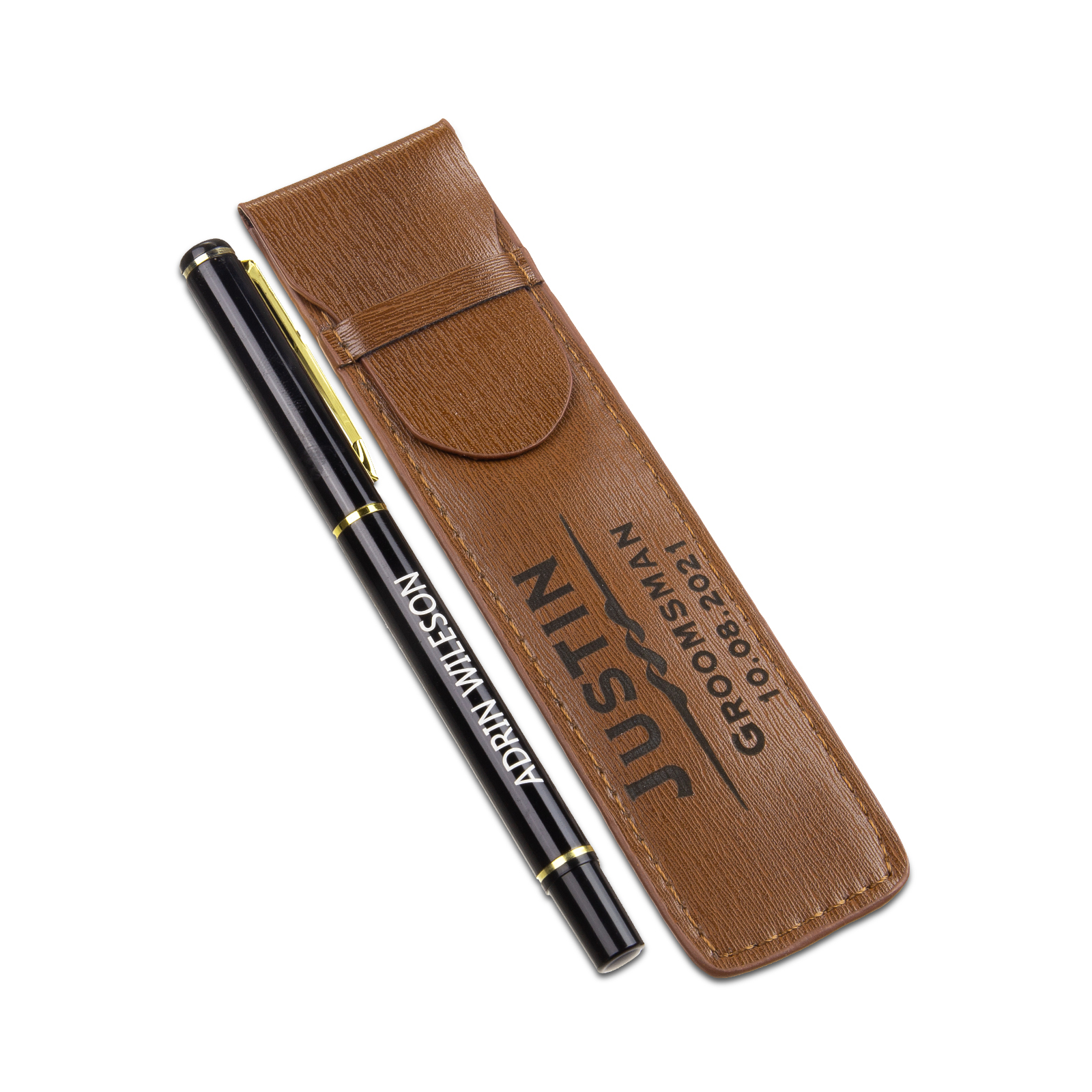 Porte-Stylo en Cuir PU Prénom Personnalisé avec un stylo