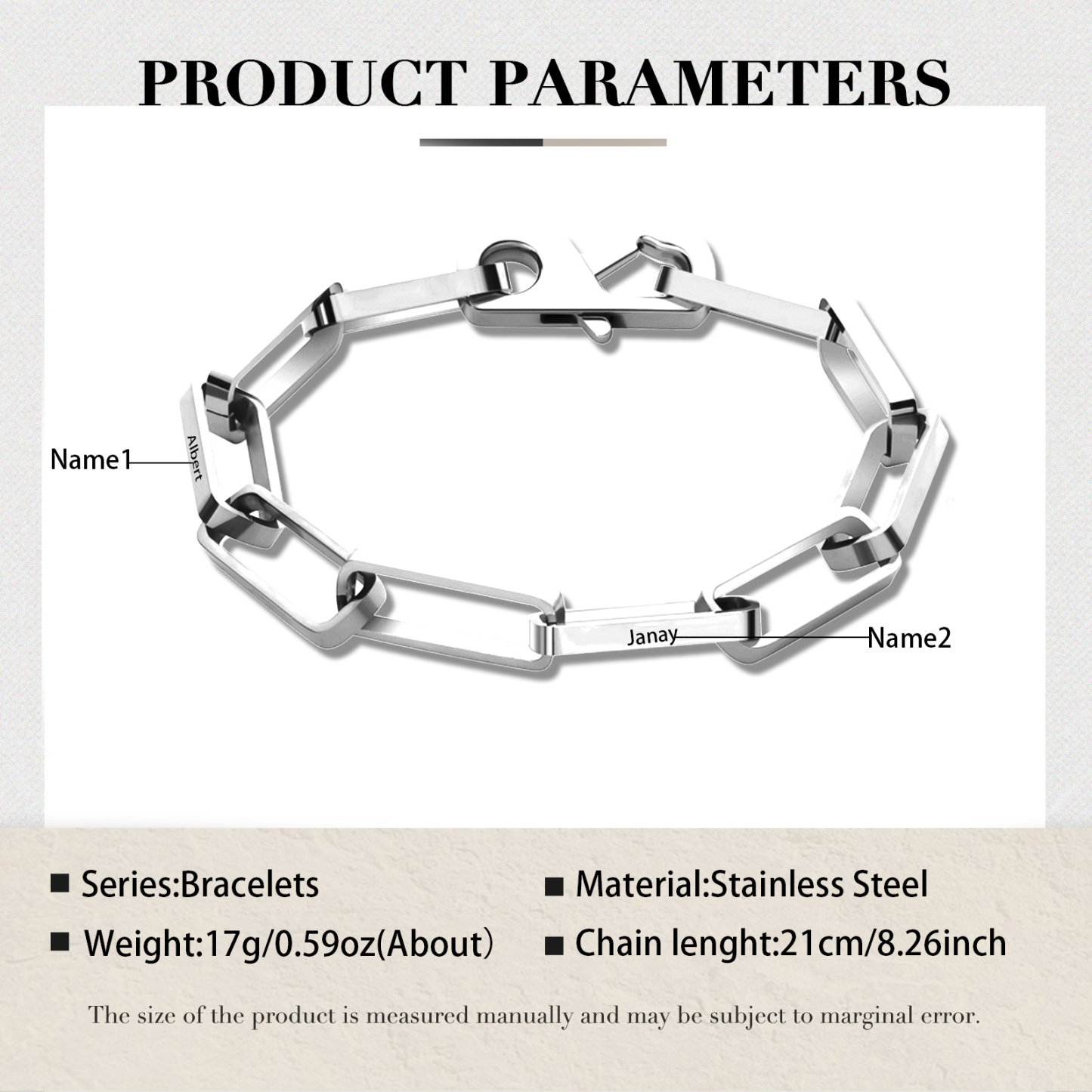 Bracelet chaîne maillons 2 Prénoms Personnalisés pour Hommes
