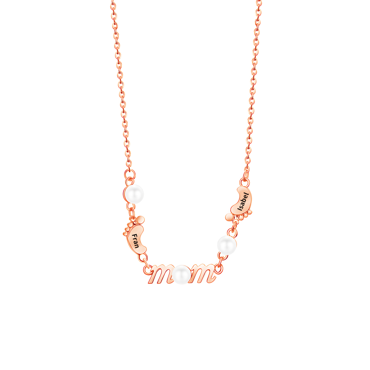 Collier Pieds Bébé et Perles 2 Prénoms Personnalisés Collier pour Maman