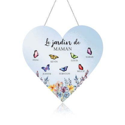 À Maman/Mamie - Veilleuse Cœur Décoration Fleur et Papillon 7 Prénoms Personnalisés avec 1 Texte
