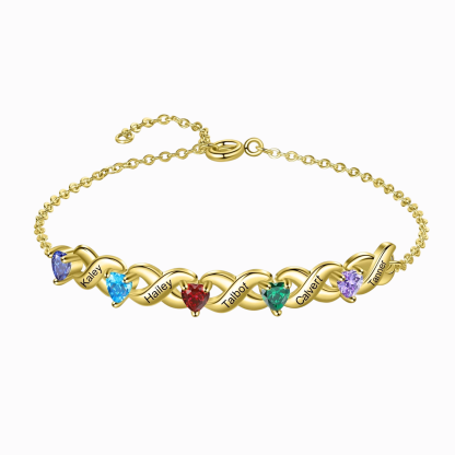 Bracelet à Breloque 2-7 Prénoms Personnalisé avec 2-7 Pierres de Naissance