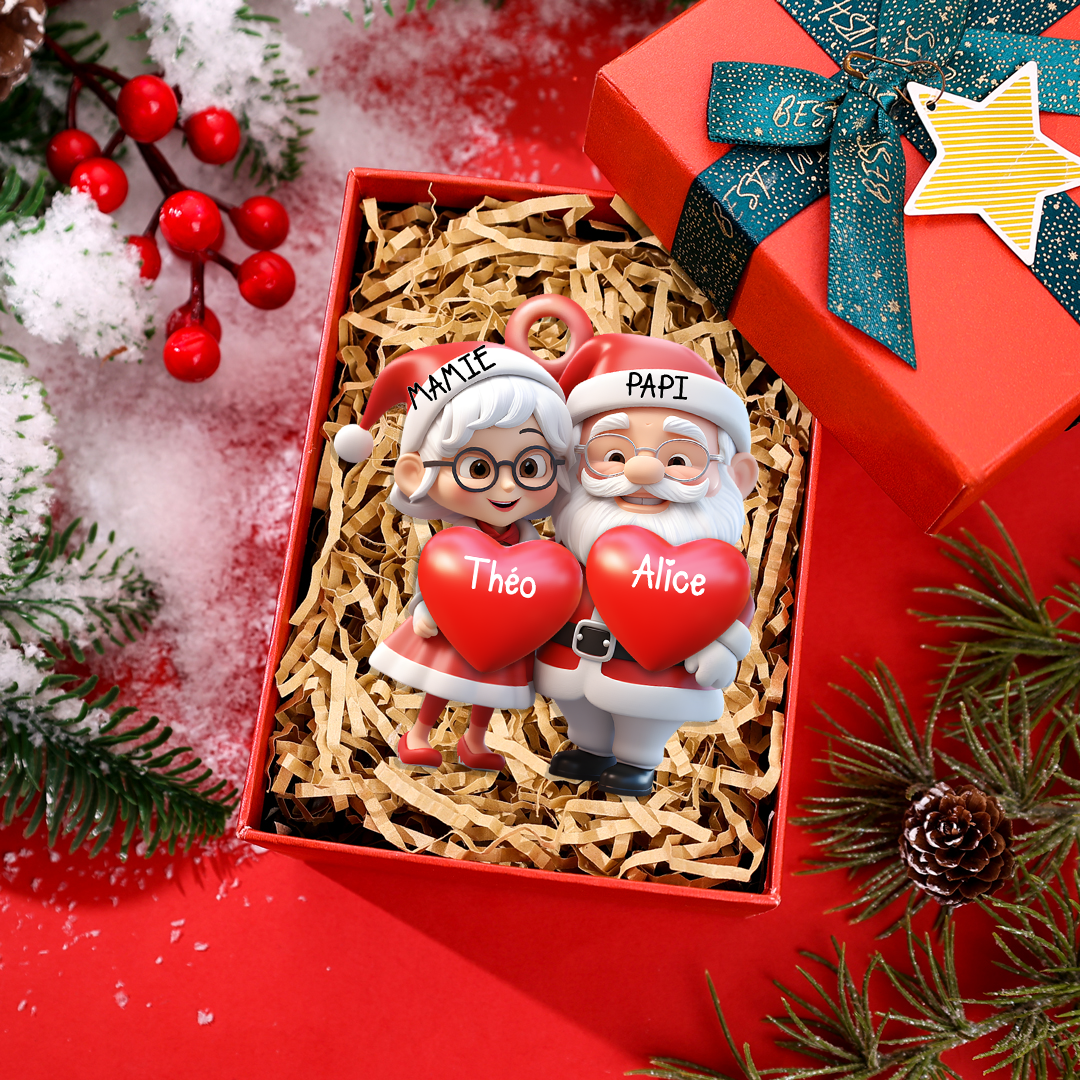 Décoration Sapin Noël Cœurs avec 3-8 Prénoms Personnalisés pour Mamie et Papi | Jessemade