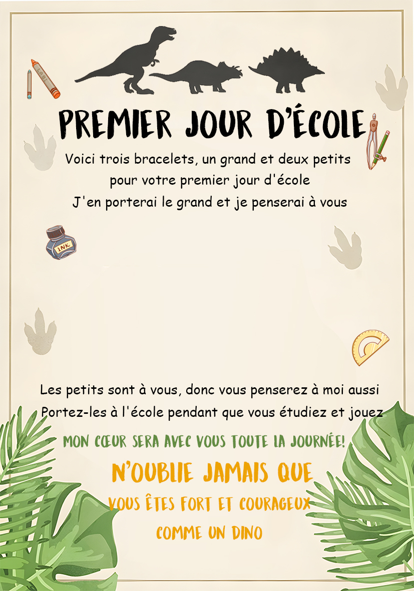 3PCS Ensemble de Bracelets Dinosaure et Cœur- Cadeau Rentrée Scolaire