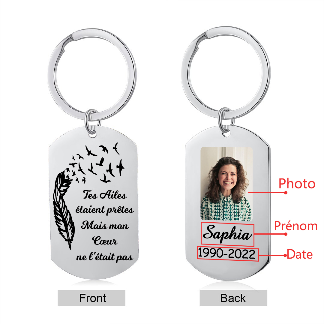 Porte-Clés Commémoratif 1 Prénom et Photo Personnalisés avec Date | Jessemade