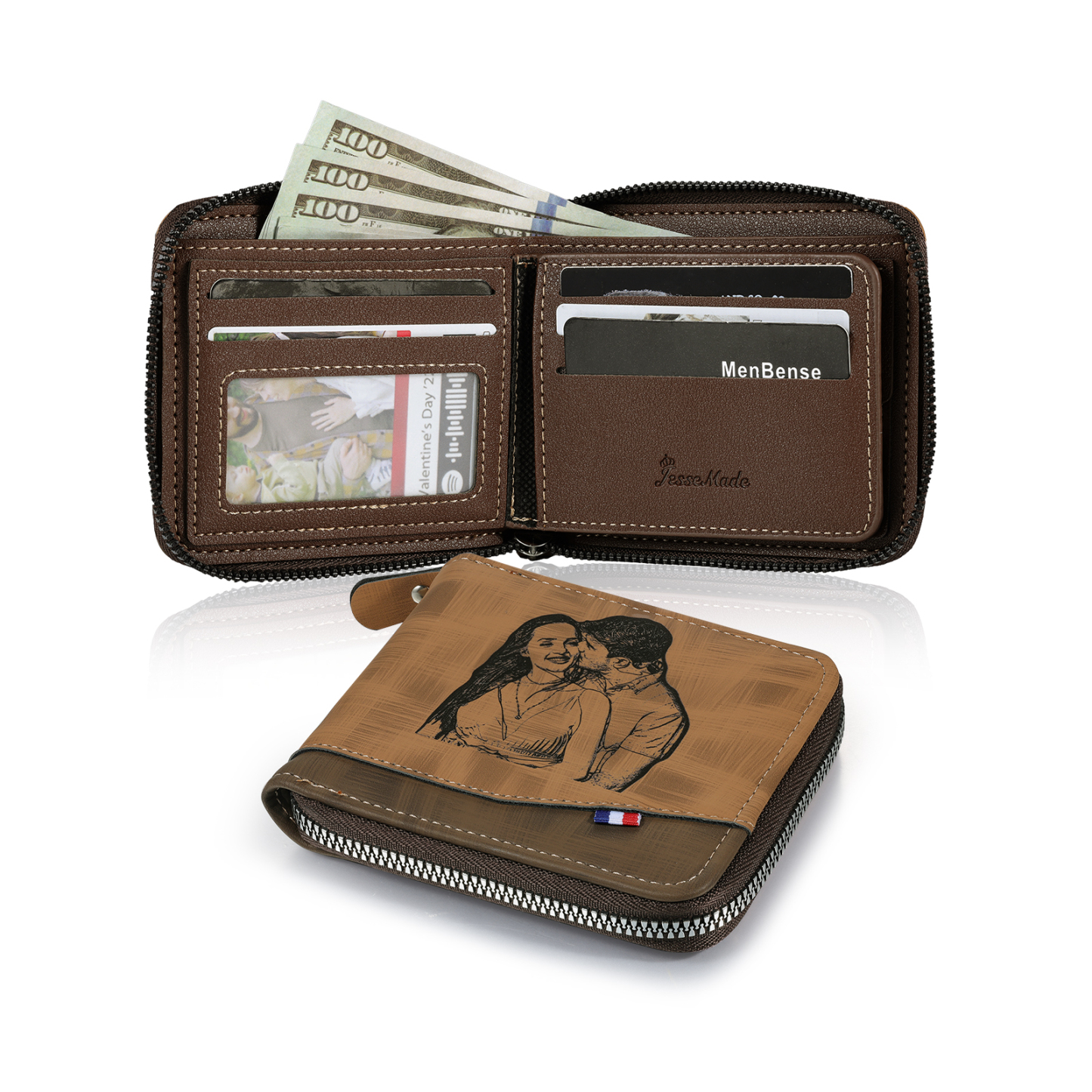 Portefeuille Classique 1 Prénom et Lettre Personnalisés avec Photo Porte-Monnaie Carte cadeau anniversaire homme | Jessemade
