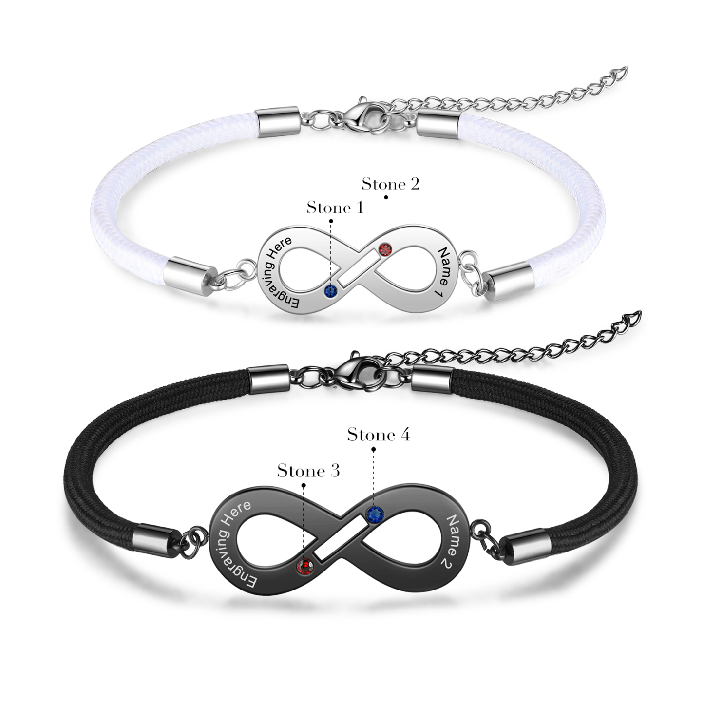 2PCS Bracelet roped de Saint-Valentin 2 Prénoms Personnalisé bracelet en commun pour Un couple Bracelet