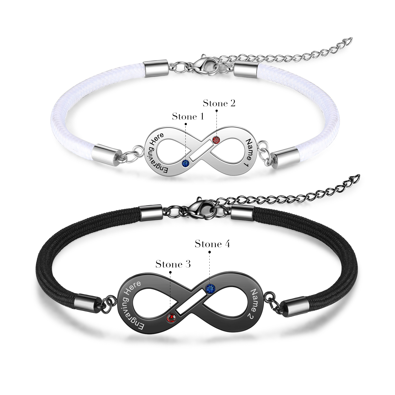 2PCS Bracelet roped de Saint-Valentin 2 Prénoms Personnalisé bracelet en commun pour Un couple Bracelet