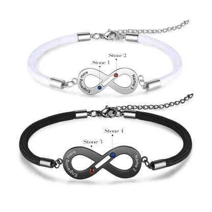 2PCS Bracelet roped de Saint-Valentin 2 Prénoms Personnalisé bracelet en commun pour Un couple Bracelet