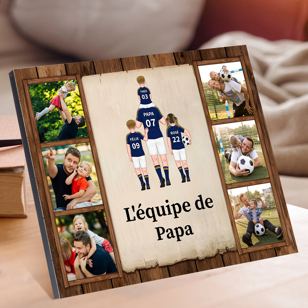 À Mon Papi/Papa-Cadre en Bois l'équipe de Football de Papa 2-9 Prénoms Personnalisés avec Texte et 6 Photos | Jessemade
