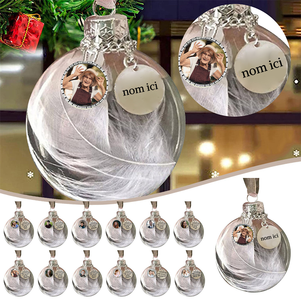 Boule transparente de plumes Ornements Prénom Personnalisé avec photo boule de noël | Jessemade