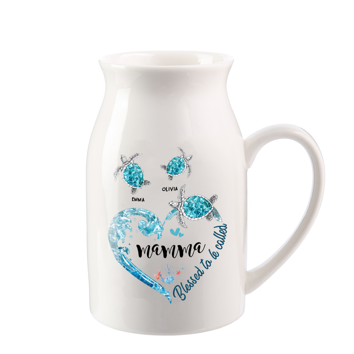 Vase à Fleurs Tortue de Mer 2 Prénoms Personnalisés avec 1 Texte Décoration de la Maison