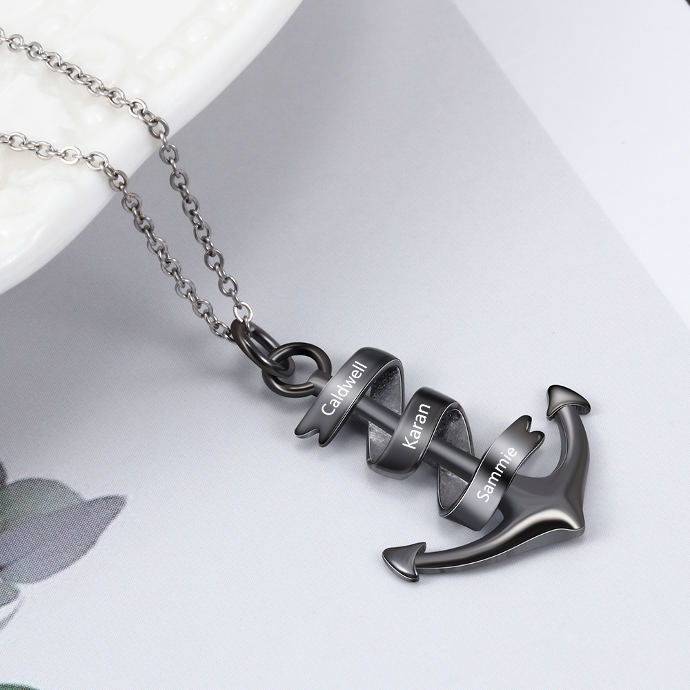 Collier d'ancre marine nautique Pirate ancre pendentif 3 Prénoms Personnalisés Collier Homme