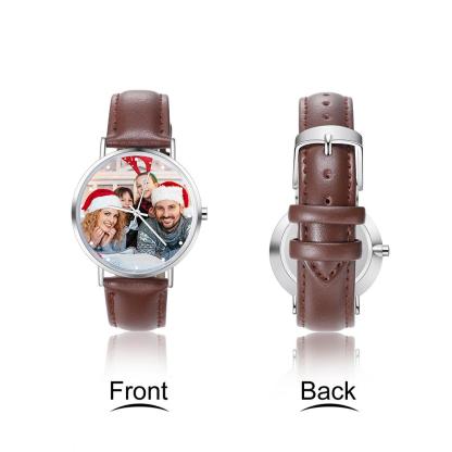 Montre Personnalisée Photo avec Gravure du prénom ou Message Bracelet en Cuir pour Homme