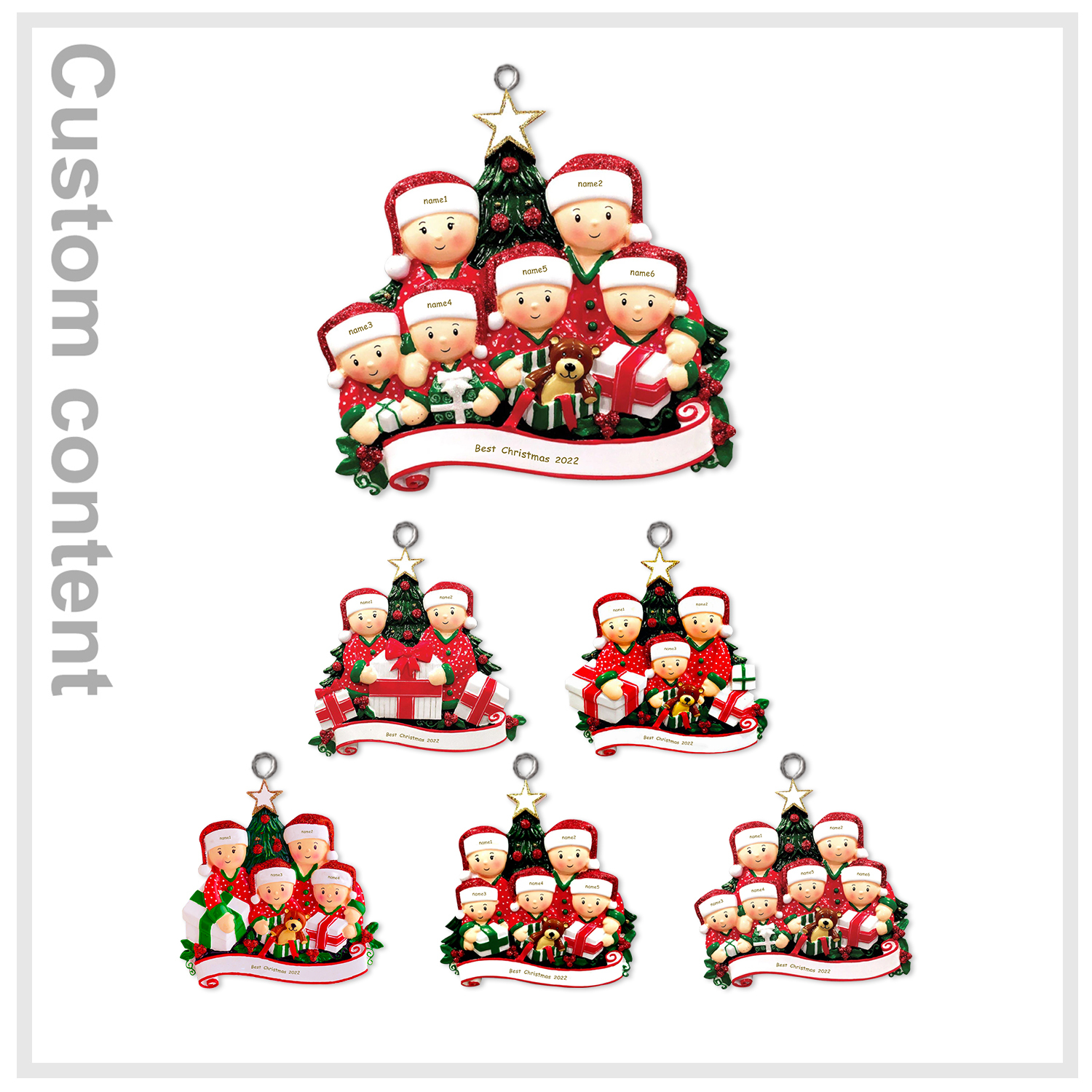 Décoration Sapin Noël Poupée 3 Prénoms Personnalisés et texte