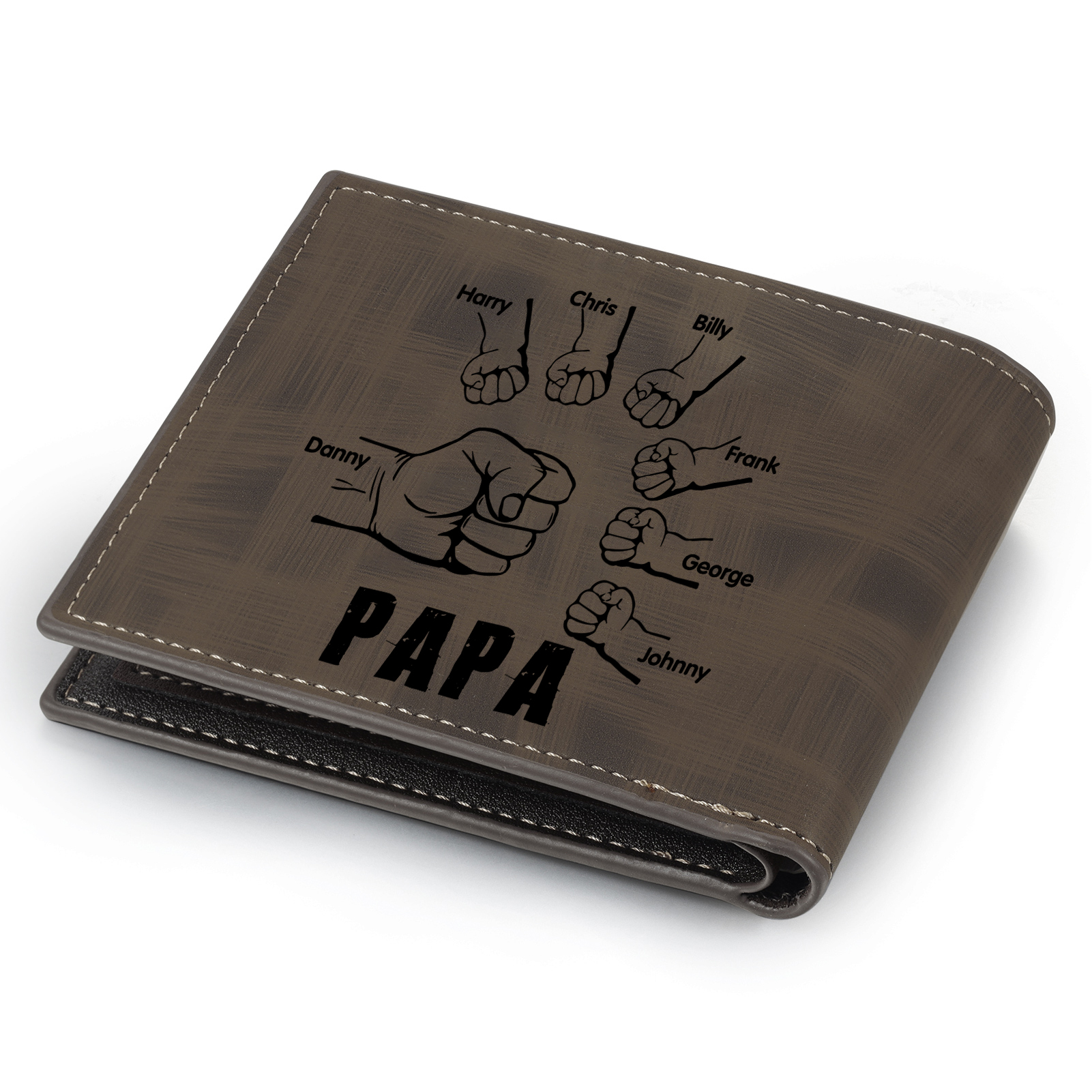 À mon Papa - Portefeuille Poings 7 Prénoms Personnalisés avec Photo Classique Homme Porte-Monnaie Carte