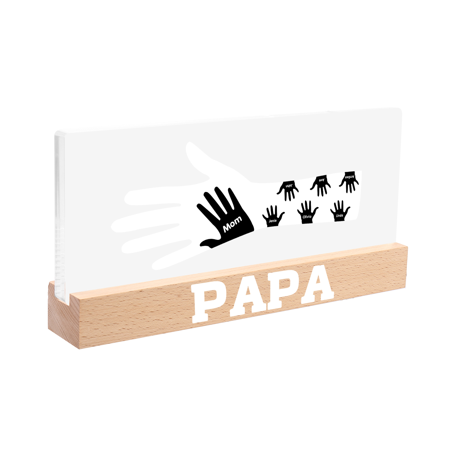 À Papa/Maman- Lampe de chevet LED Mains 7 Prénoms Personnalisés avec Texte pour Famille