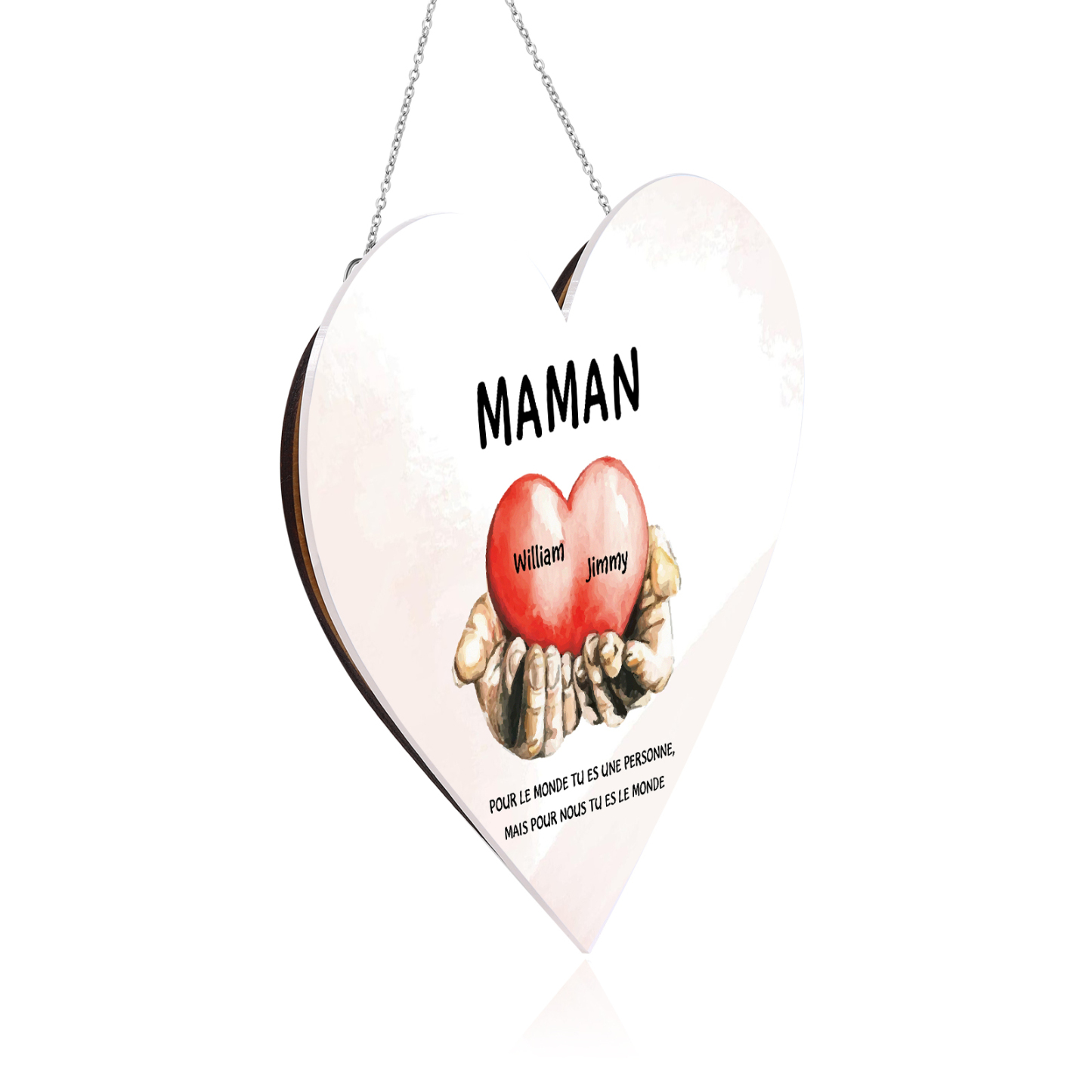 À Maman/Mamie - Veilleuse Cœur Décoration Mains et Cœur 2 Prénoms Personnalisés avec 2 Textes
