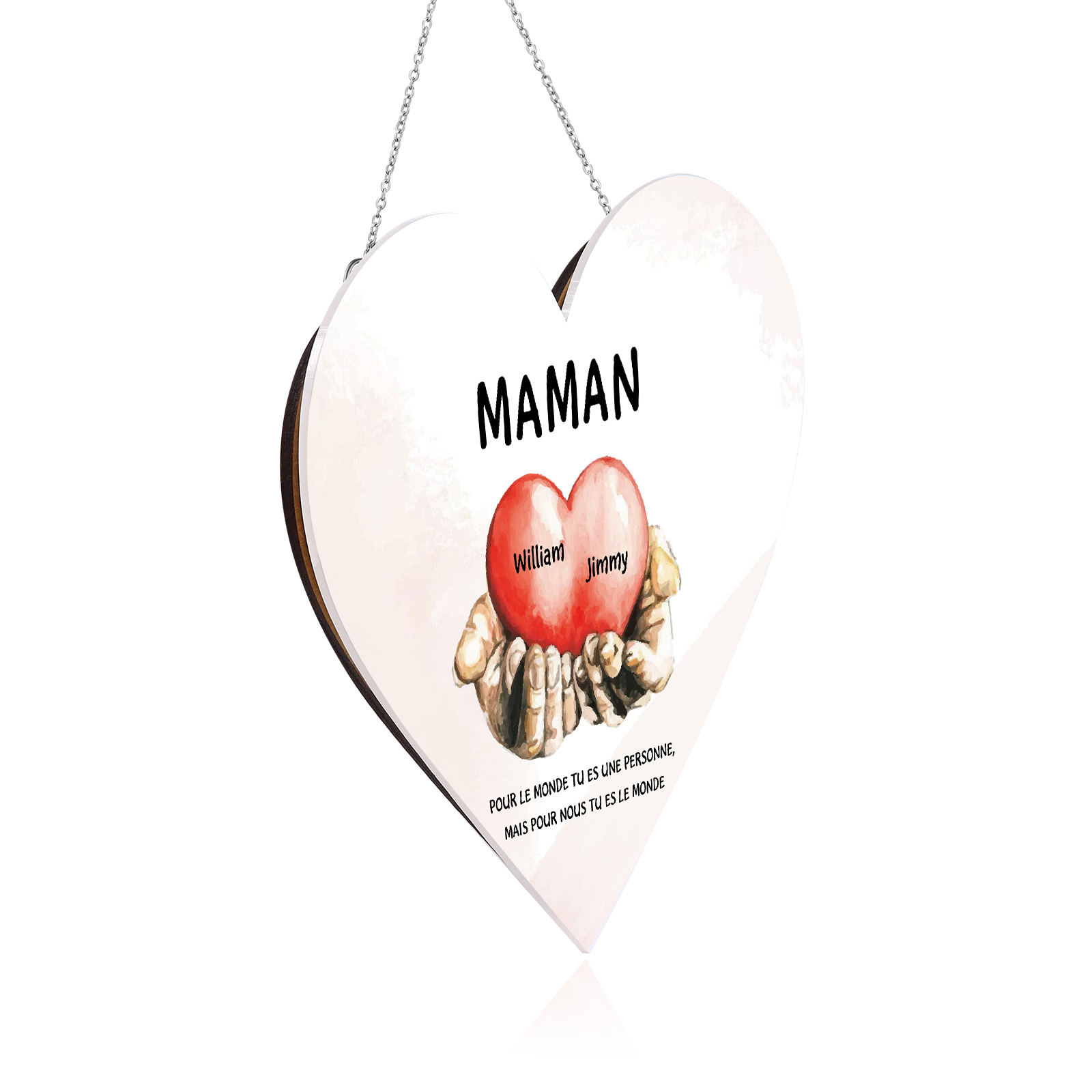 À Maman/Mamie - Veilleuse Cœur Décoration Mains et Cœur 2 Prénoms Personnalisés avec 2 Textes