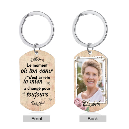 Porte-Clés Commémoratif 1 Prénom et Photo Personnalisés Le moment où ton coeur s'est arrêté le mien a changé pour toujours
