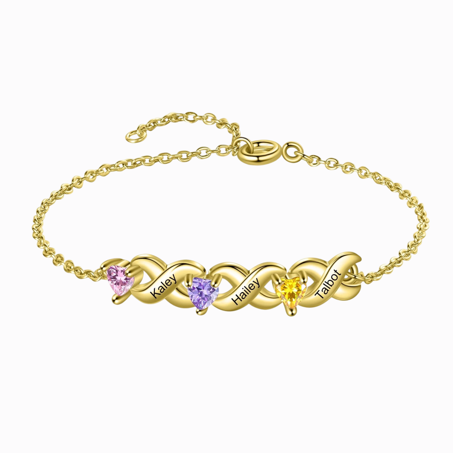 Bracelet à Breloque 2-7 Prénoms Personnalisé avec 2-7 Pierres de Naissance