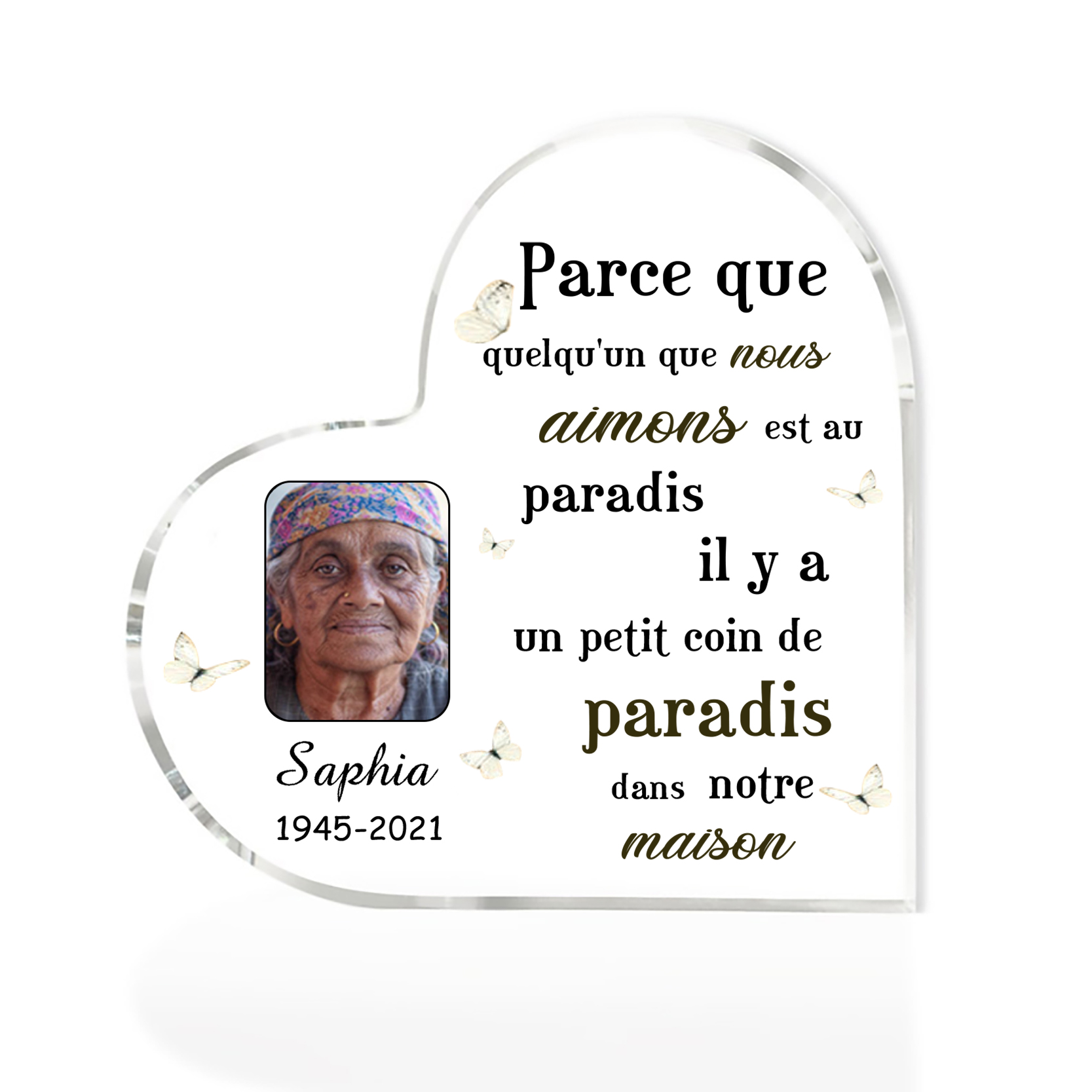 Plaque Acrylique Commémorative en Forme de Cœur 2 Prénoms Personnalisés