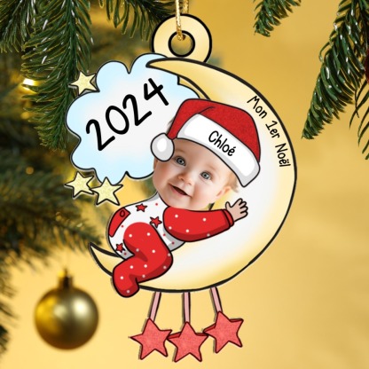 Décoration Sapin Noël Bébé 1 Prénom Personnalisé avec Photo et Texte en Acrylique | Jessemade
