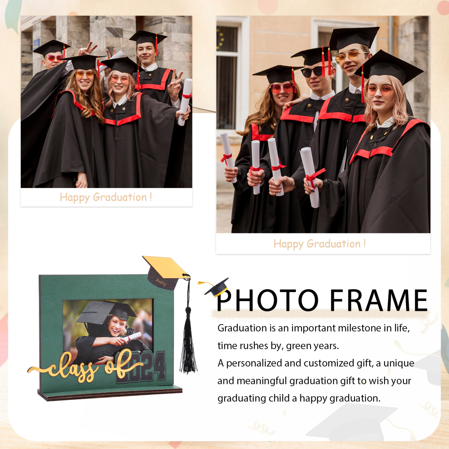Cadre Photo Diplômé Prénom et Photo Personnalisés Décoration en bois Cadeau de Graduation