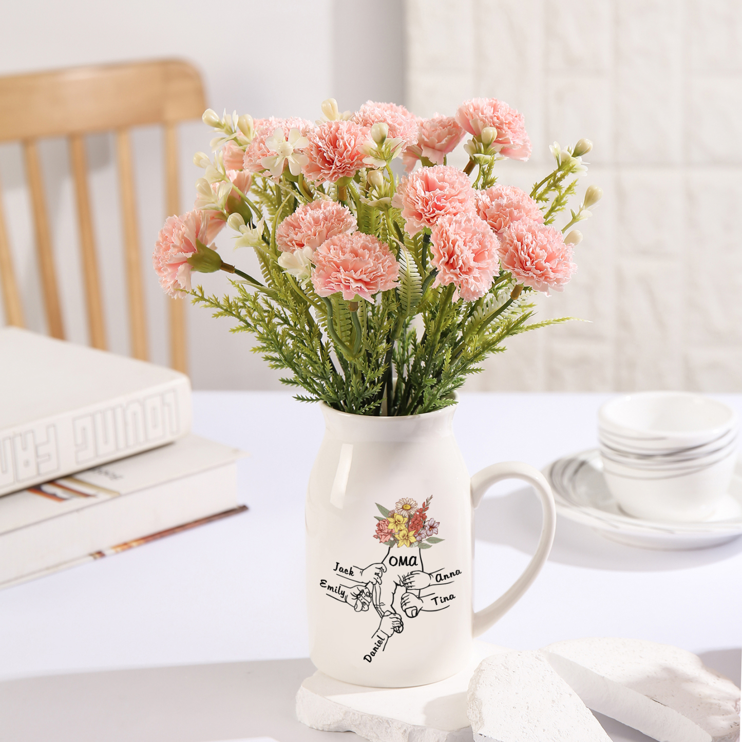 Vase à Fleurs la main dans la main 5 Prénoms Personnalisés avec Texte Décoration de la Maison