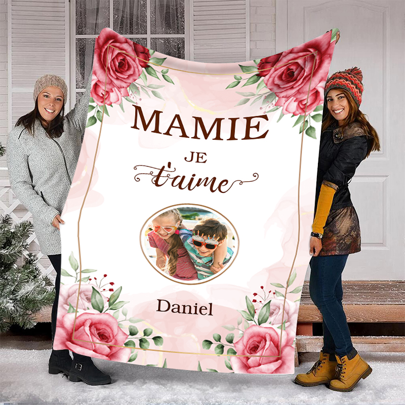 À ma Mamie - Couverture Plaids Polaire 1 Prénom et Photo Personnalisés