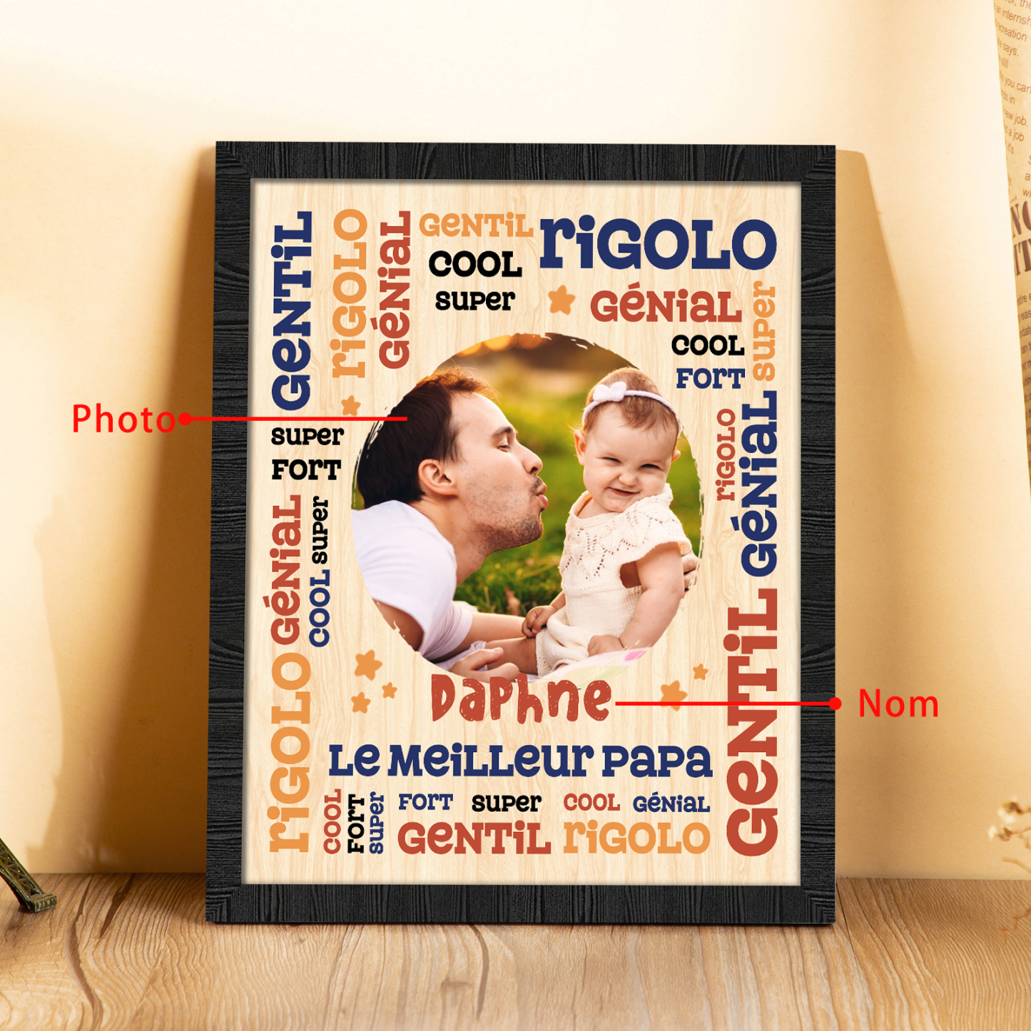 À Mon Papa-Cadre en Bois Prénom et Photo Personnalisés