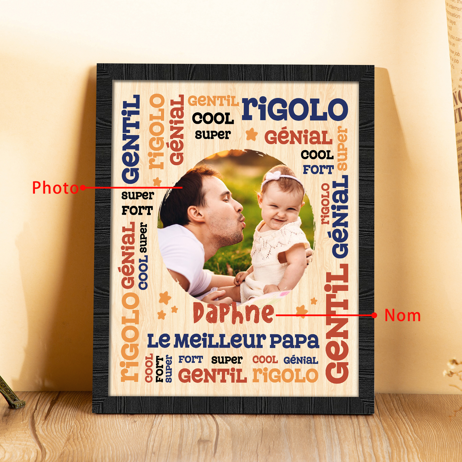 À Mon Papa-Cadre en Bois Prénom et Photo Personnalisés