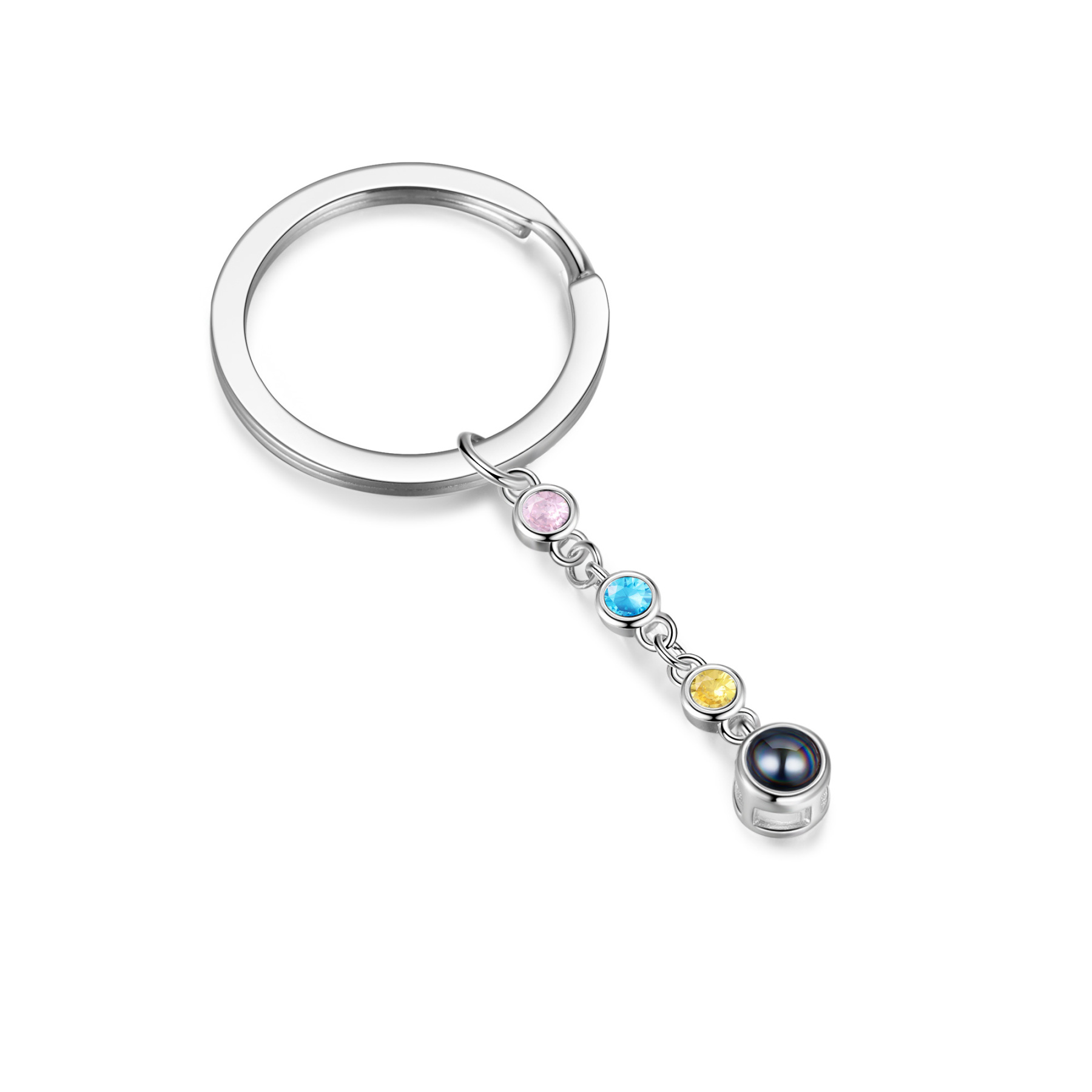 Porte-Clés de Projection Photo Personnalisée 3 Pierres de Naissance