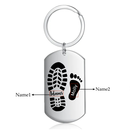 3PCS-Porte-Clés Pieds Bébé 2 Prénoms Personnalisés pour Papa Papi Porte Cles gravés | Jessemade