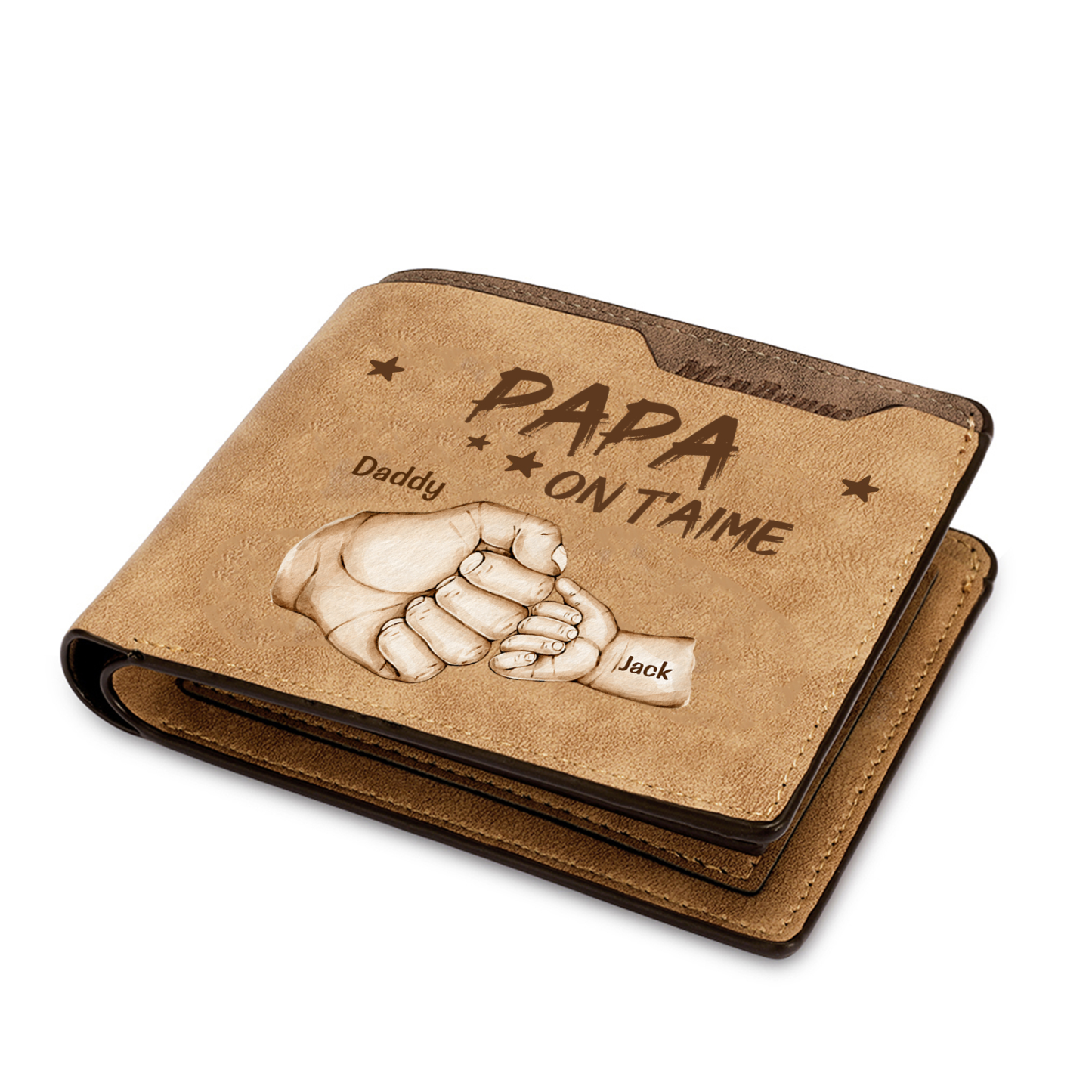 À mon Papa-Portefeuille Poings 2 Prénoms Personnalisés Classique Homme