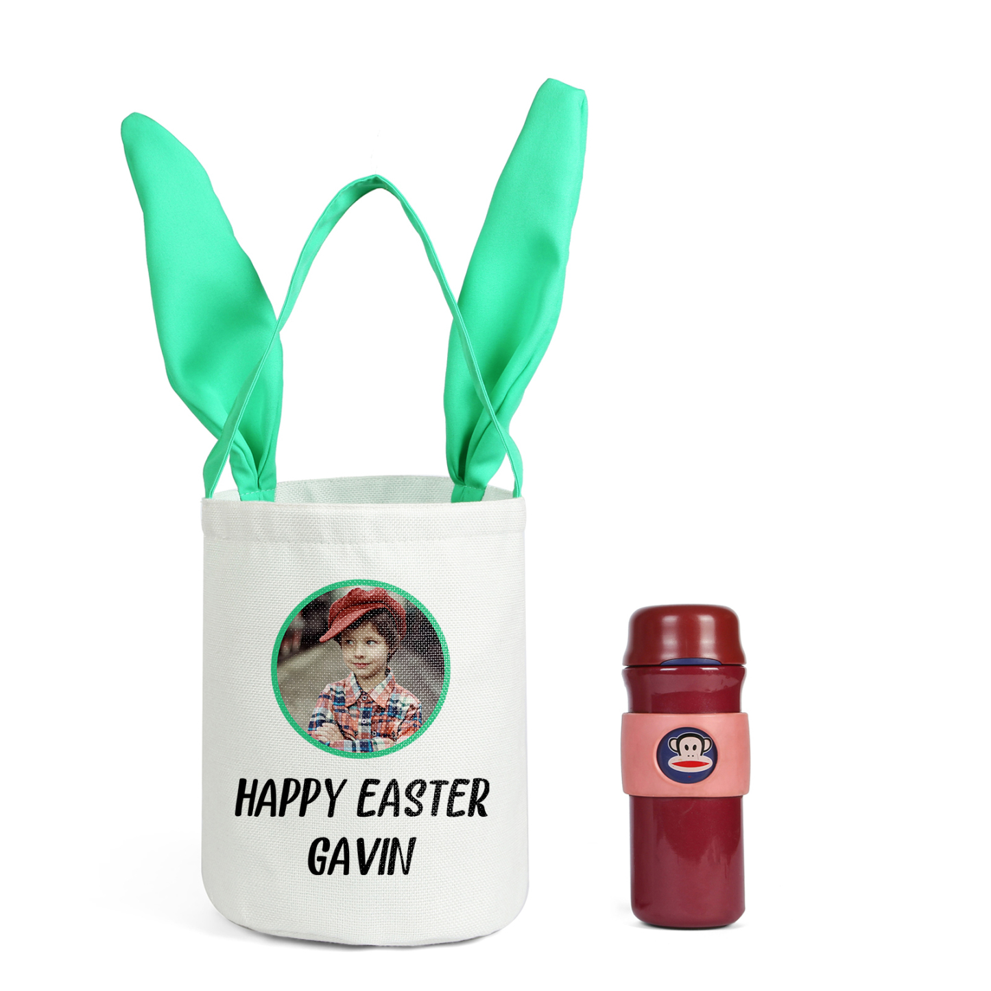 Sac de Pâques Lapin 1 Prénom et Photo Personnalisés avec Texte Tote Bag Enfant