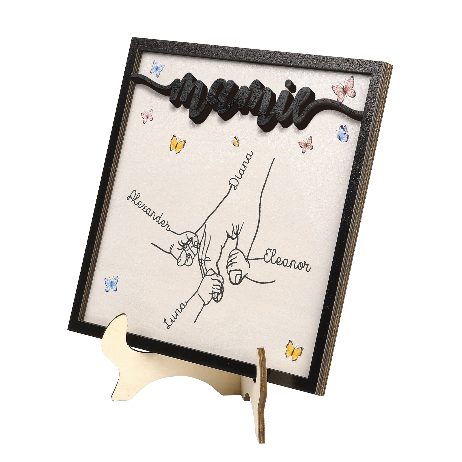 À ma Mamie - Décoration en bois la Main dans la Main 4 Prénoms Personnalisés Ornement Famille