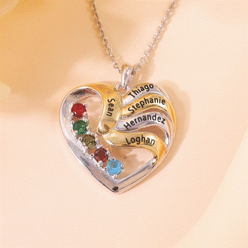 Collier Cœur 3 Prénoms Personnalisé avec 3 pierres de naissance | Jessemade
