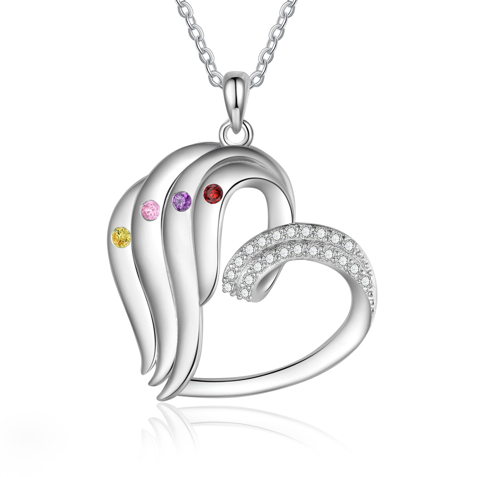 Collier Coeur 4 Prénoms Personnalisés avec Pierre de naissance pour Femmes|Jessemade