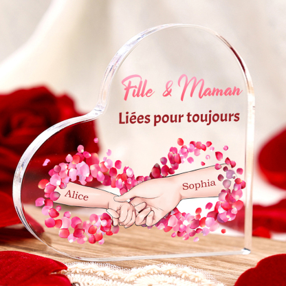 À ma Maman - Plaque Acrylique Maman et Fille en Forme de Cœur 2 Prénoms Personnalisés