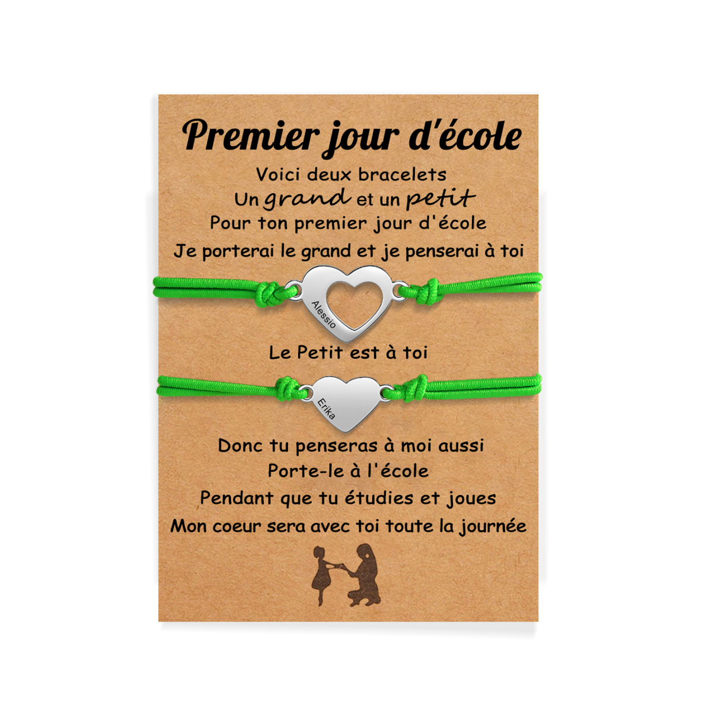 2PCS Bracelets Cœur 2 Prénoms Personnalisés Bracelet en Commun corde élastiques Cadeau Rentrée Scolaire Premier jour d’école|Jessemade
