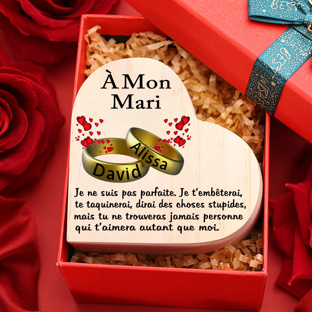À Mon Mari-Bougeoir en Bois Couple 2 Prénoms Personnalisés sans bougie