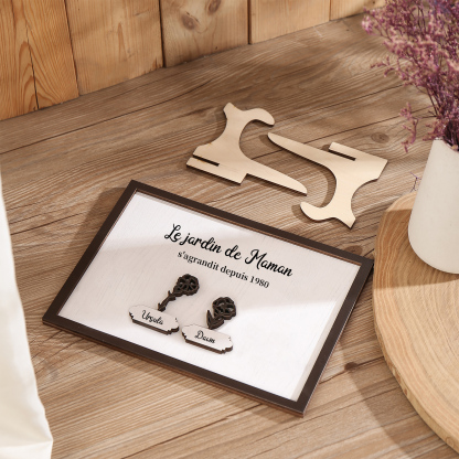 À ma Maman - Décoration en bois Fleurs 2 Prénoms Personnalisés avec Fleurs de naissance Ornement pour Famille
